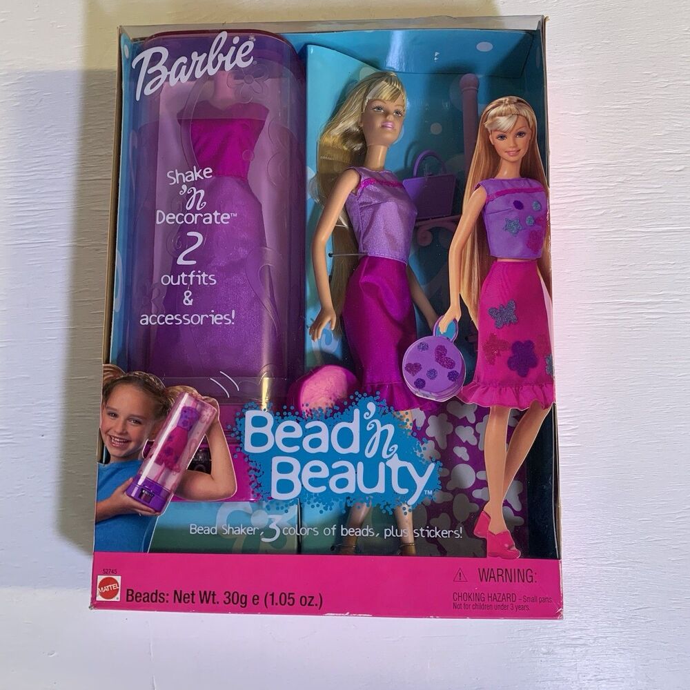 VTG Barbie Bead Beauty Doll NRFB 2001 Mattel 52745 Shaken Decorate 2 Outfits